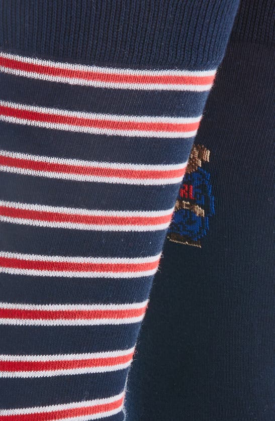 Shop Polo Ralph Lauren Assorted 2-pack Americana Bear & Stripe Dress Socks In Blue Assorted