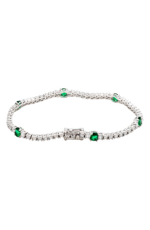 Suzy Levian Sterling Silver Red And White Cubic Zirconia Tennis Bracelet In Green