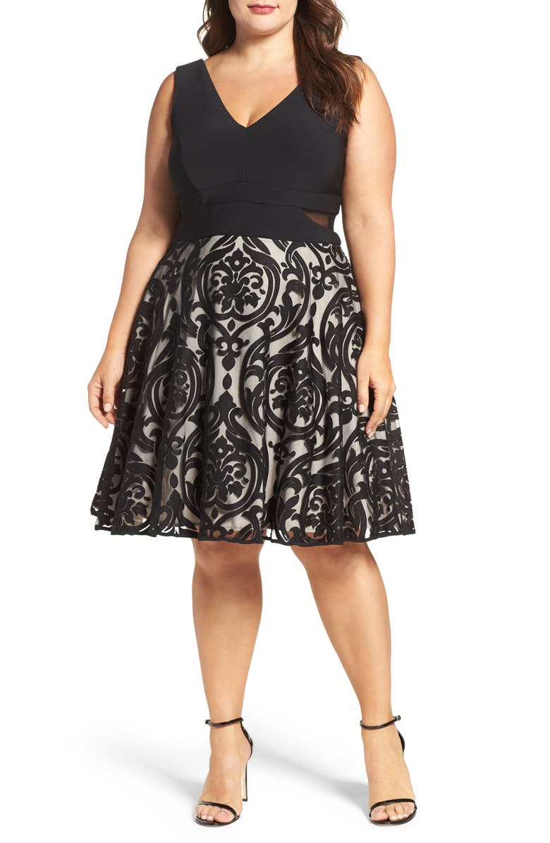 Xscape Flocked Skirt Party Dress (Plus Size) | Nordstrom