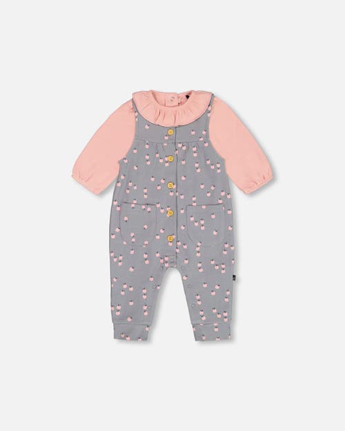 Shop Deux Par Deux Baby Girl's Organic Cotton Bodysuit And Printed Overall Set Gray With Apples In Printed Apples