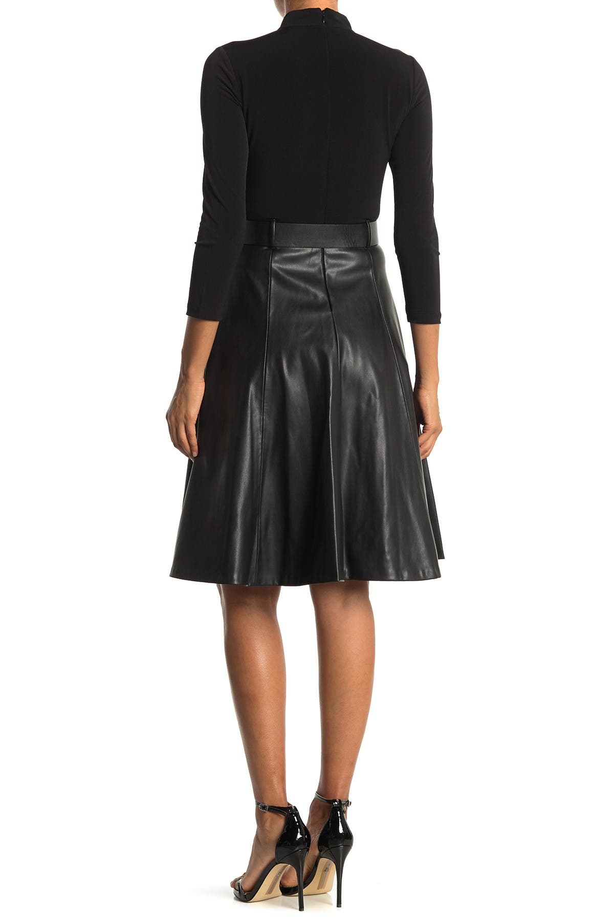 Calvin Klein | Mock Neck Faux Leather Skirted Twofer Midi Dress ...