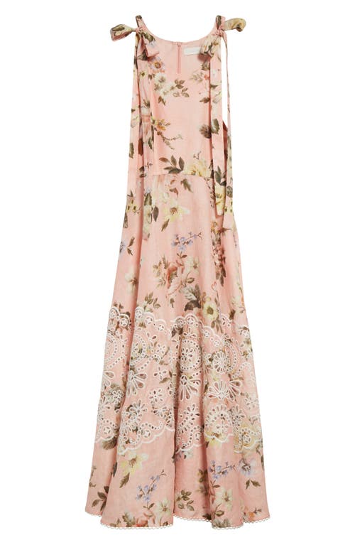 Zimmermann Acacia Broderie Anglaise Linen Midi Dress In Pink Floral