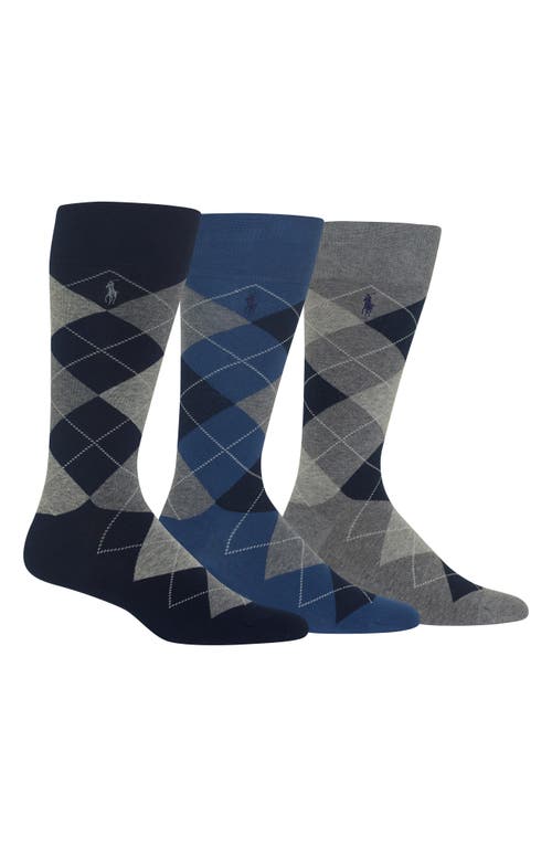 Polo Ralph Lauren 3-pack Argyle Socks In Navy/grey Heather