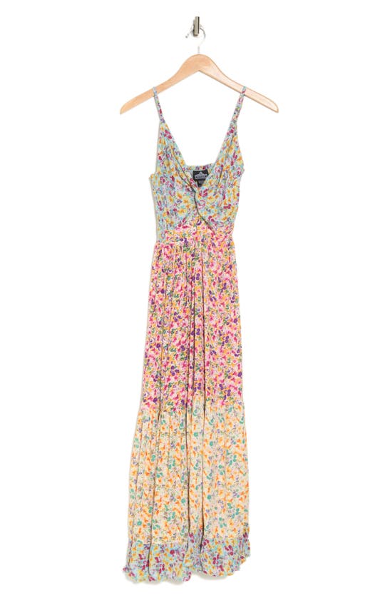 Angie Floral Peekaboo Tiered Maxi Dress In Pink Floral Multi