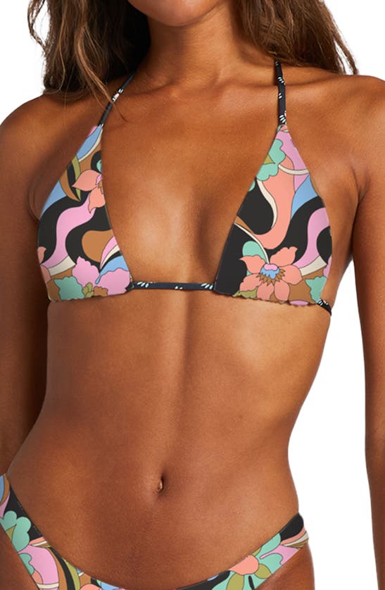 Billabong Don't Trip Reversible Triangle Bikini Top In Black Pebble