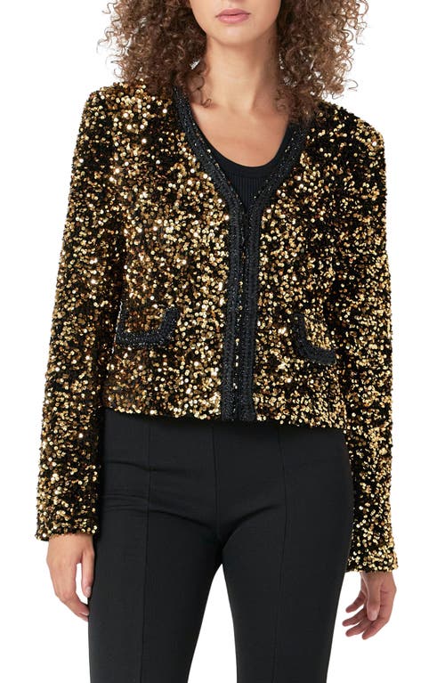 Shop Endless Rose Sequin Padded Shoulder Jacket In Gold
