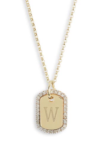 Meshmerise Diamond Initial Dog Tag Pendant Necklace In Gold