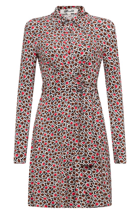 Shop Dvf Diane Von Furstenberg Didi Geo Print Long Sleeve Wrap Shirtdress In Pebbles Red