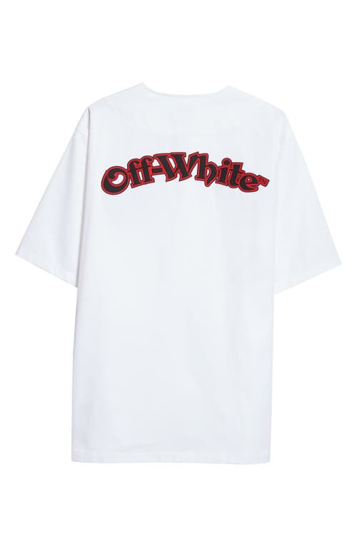 Shop Off-white Embroidered Gothic Logo Cotton Baseball Shirt In White - Red