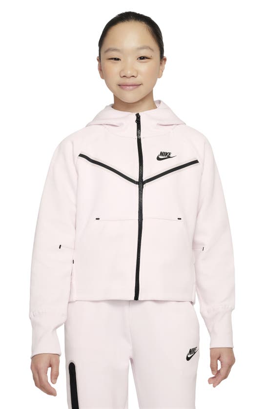 Nike Sportswear Tech Fleece Big Kids' (girls') Full-zip Hoodie In Pearl Pink/black