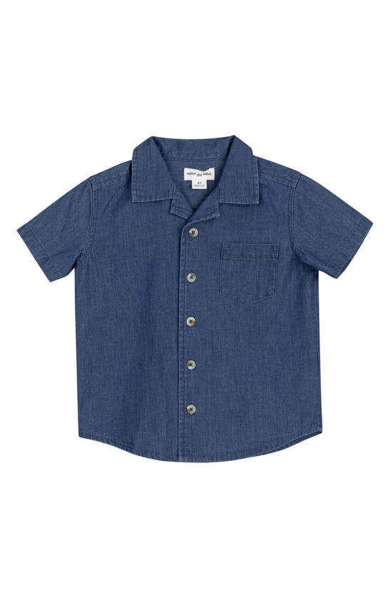 Shop Miles Baby Kids' Short Sleeve Organic Cotton Button-up Shirt In Blue Dusty