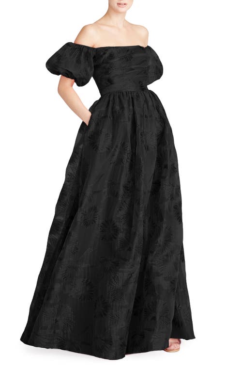 ML Monique Lhuillier Floral Off the Shoulder Organza Ballgown in Black at Nordstrom, Size 14