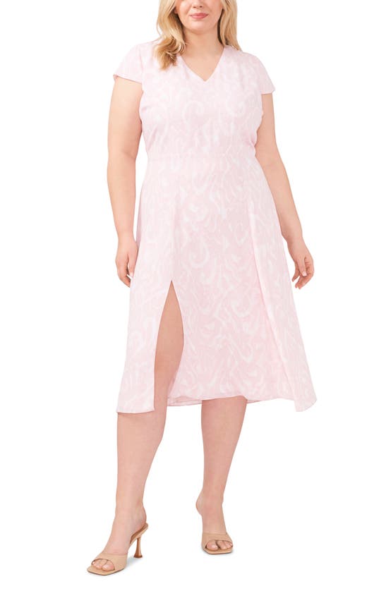 Halogen Print Cutout Midi Dress In Scrolling Lines Pink