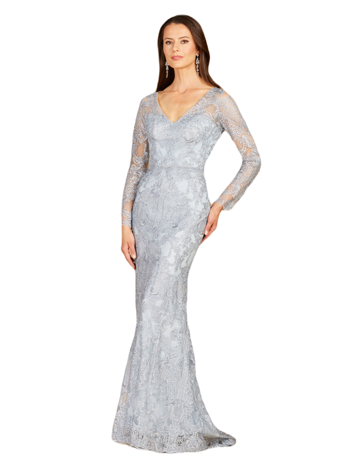 Lara New York Long Sleeve Lace Mermaid Gown In Lightblue