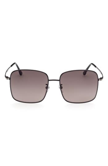 Shop Tom Ford 59mm Square Sunglasses In Shiny Black/gradient Brown