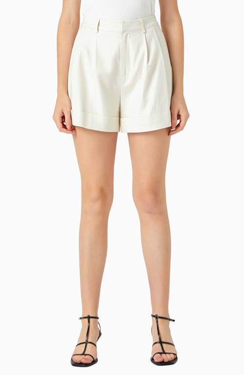 Linen Blend Front Pleat Shorts in Beige