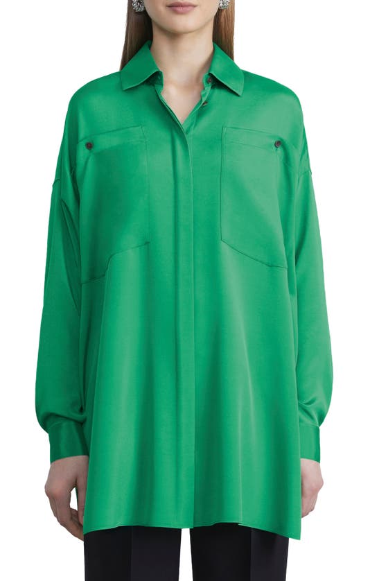 Lafayette 148 Scout Oversize Stretch Silk Shirt In Garden Green