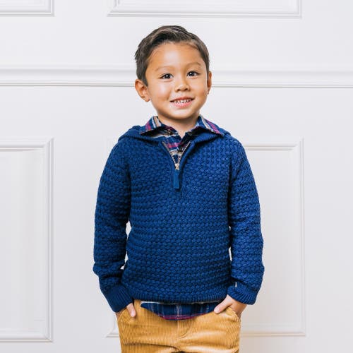 Shop Hope & Henry Boys' Organic Hooded Half Zip Sweater, Kids In Navy Basketweave