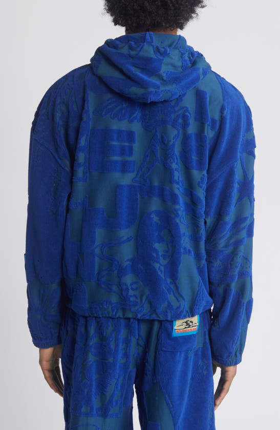 Shop Jungles Sculpted Cotton Hoodie In Blue/ Green