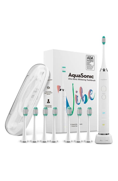 VIBE Series White UltraSonic Whitening Toothbrush with 8 DuPont Brush Heads & Travel Case