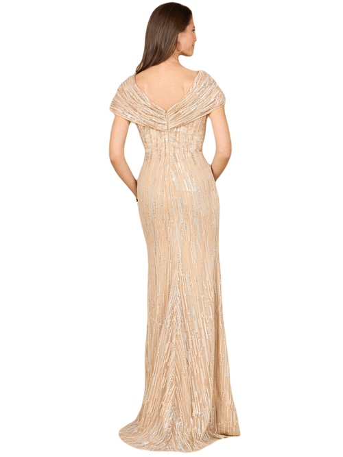 Lara New York Lace Gown With Cape Sleeves And V-neckline In Dustyblue