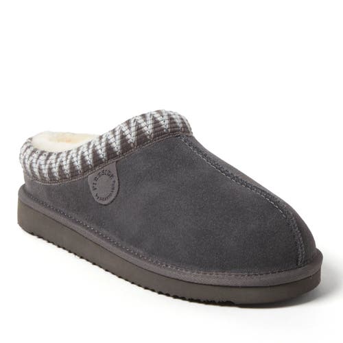 Dearfoams Fireside Greta Genuine Shearling Clog Slipper With Taping In Grey