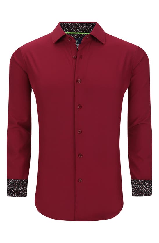 Tom Baine Regular Fit Performance Stretch Long Sleeve Button Front Shirt In Burgundy