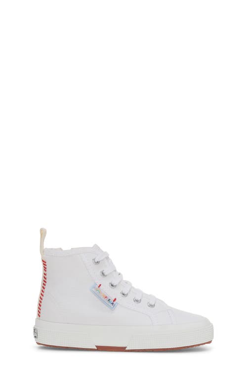 Shop Superga Kids' Canvas High Top Sneaker In White Multicolor Label Rainbow