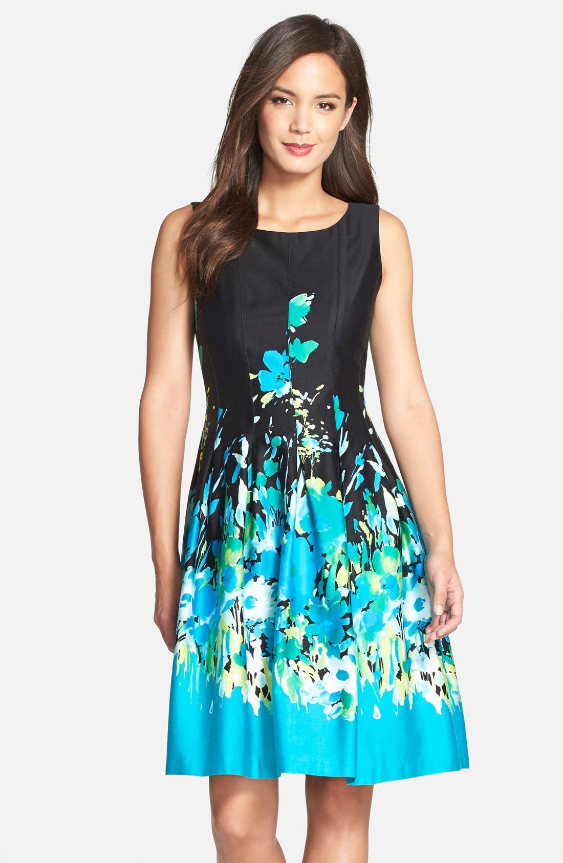 Chetta B Floral Print Cotton Sateen Fit & Flare Dress | Nordstrom