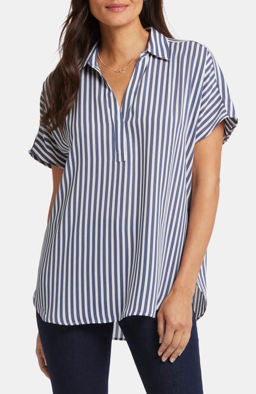 Nydj Becky Leaf Print Split Neck Woven Top In Skylight