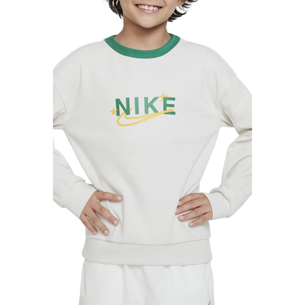 Nike Kids' Dri-fit Crewneck Sweatshirt In Bone/malachite/yellow