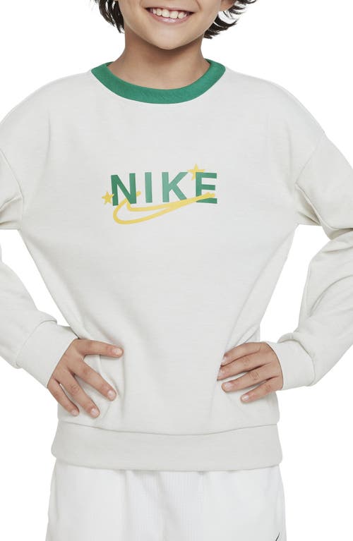 Shop Nike Kids' Dri-fit Crewneck Sweatshirt In Bone/malachite/yellow