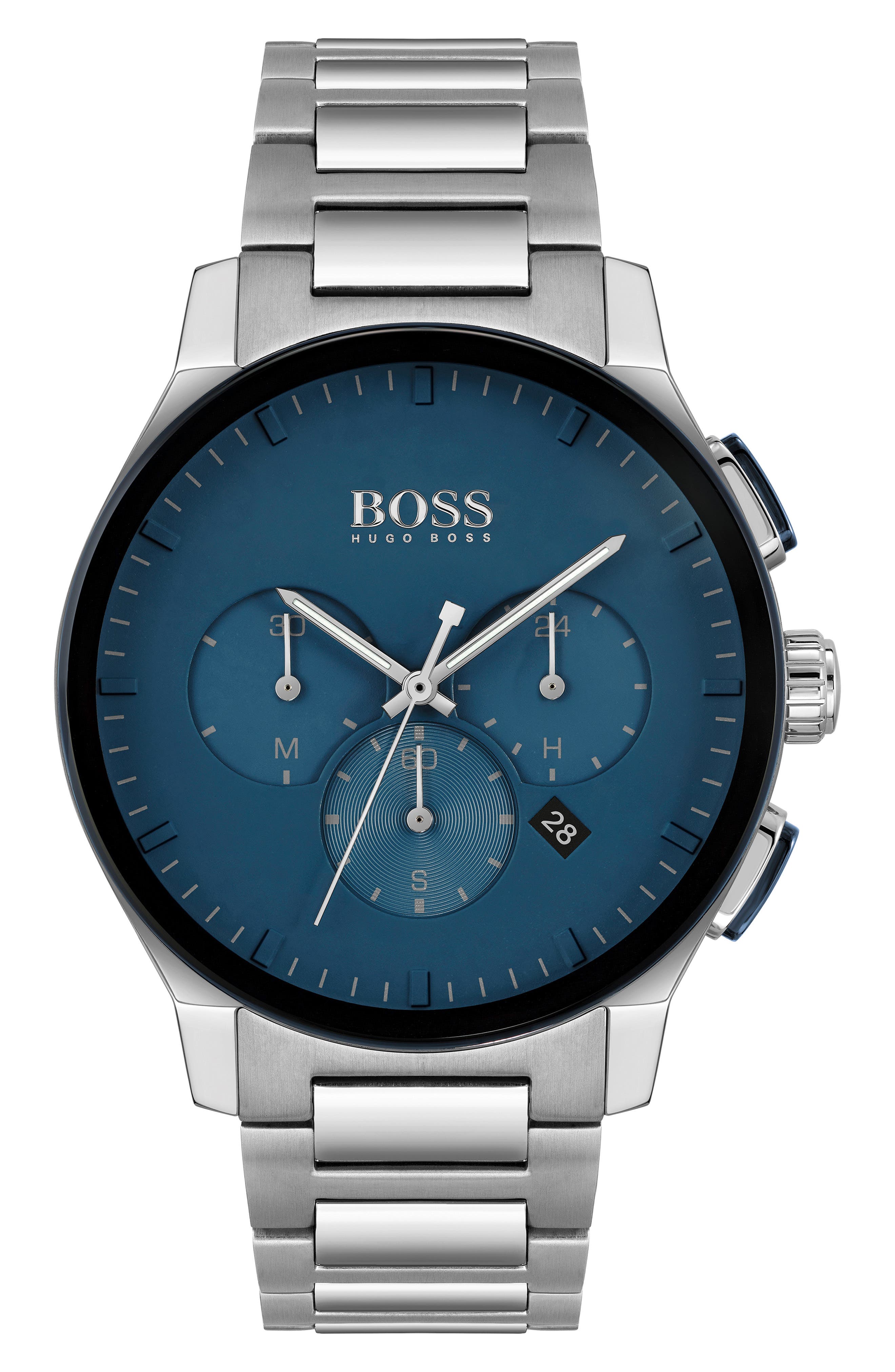 hugo boss silver and blue watch