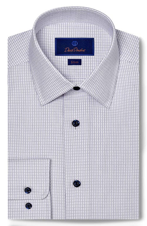 David Donahue Slim Fit Check Cotton Dobby Dress Shirt in White/Navy 