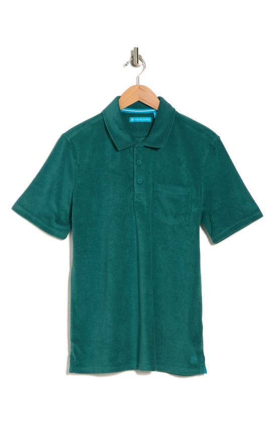 Shop Tori Richard Bungalow Cotton Blend Terry Polo Shirt In Marine Green