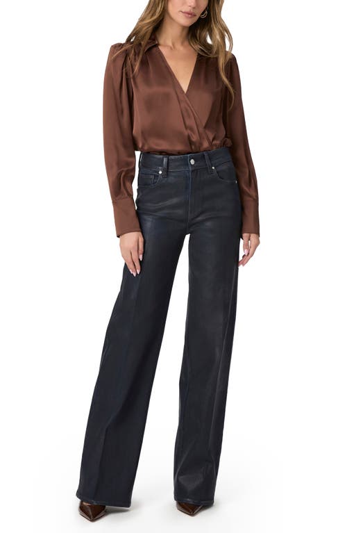 Shop Paige Sasha Coated High Waist Wide Leg Jeans In Glazed Indigo Coating