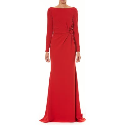 Carolina Herrera Knot Long Sleeve Silk Column Gown, Red