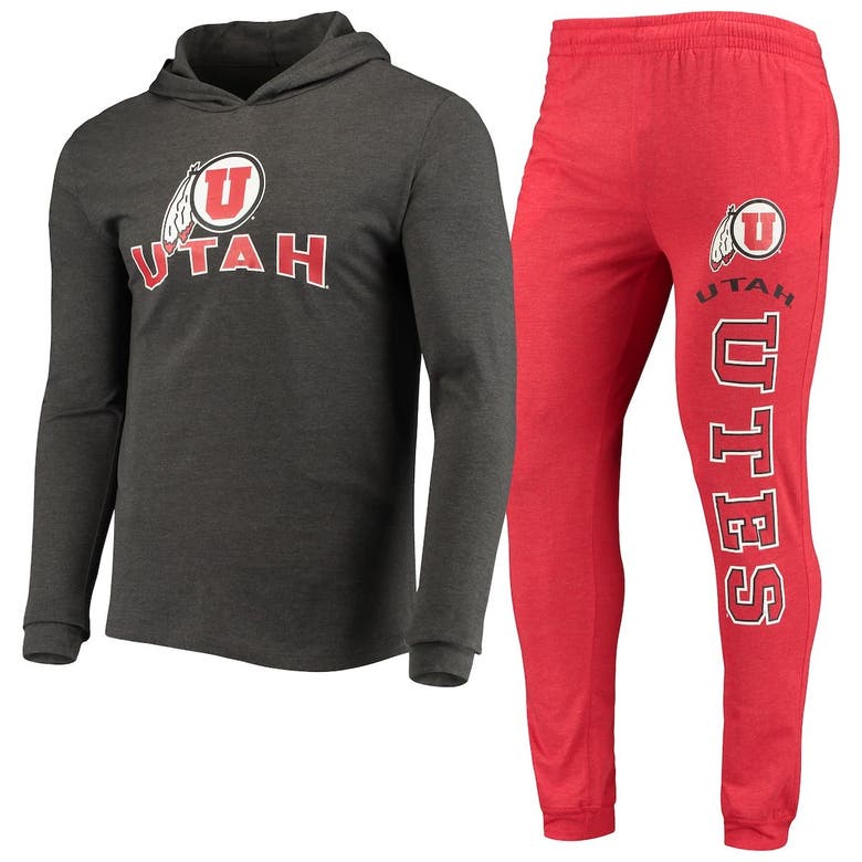 Shop Concepts Sport Red/heather Charcoal Utah Utes Meter Long Sleeve Hoodie T-shirt & Jogger Pajama Set