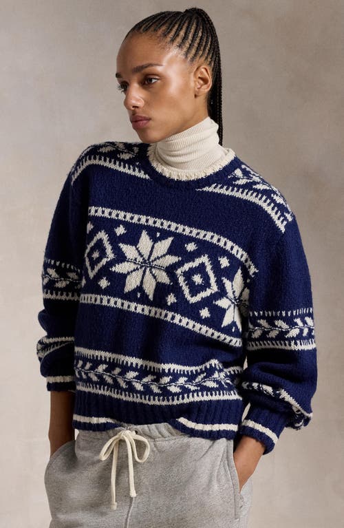 Shop Polo Ralph Lauren Snowflake Crewneck Sweater In Navy Multi