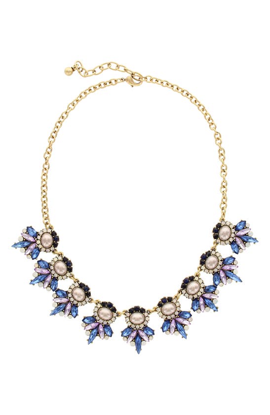 Shop Olivia Welles Juliet Cluster Frontal Necklace In Burnished Gold / Blue