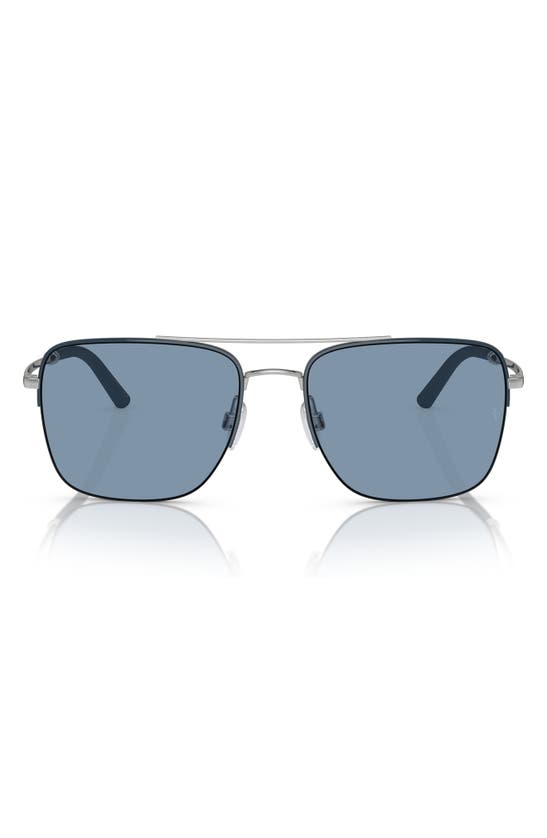 Shop Oliver Peoples Roger Federer 56mm Semirimless Pilot Sunglasses In Blue Silver