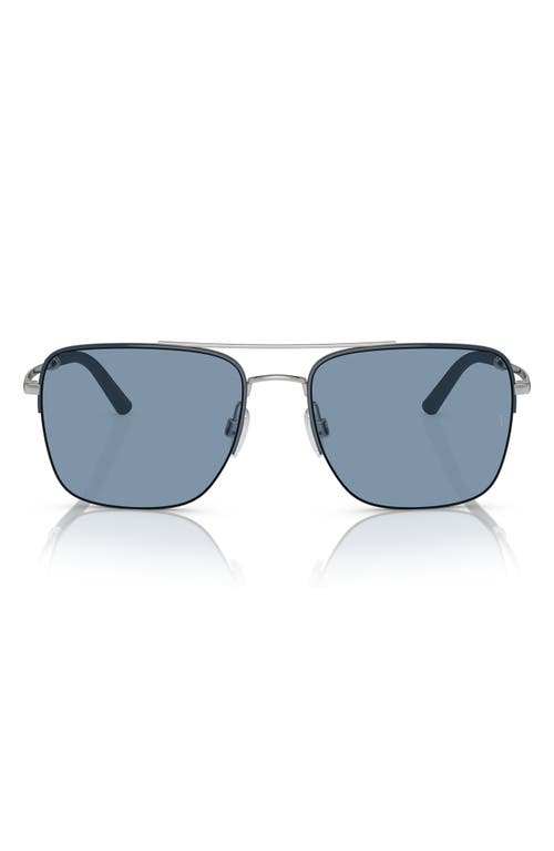 Oliver Peoples Roger Federer 56mm Semirimless Pilot Sunglasses in Blue Silver at Nordstrom