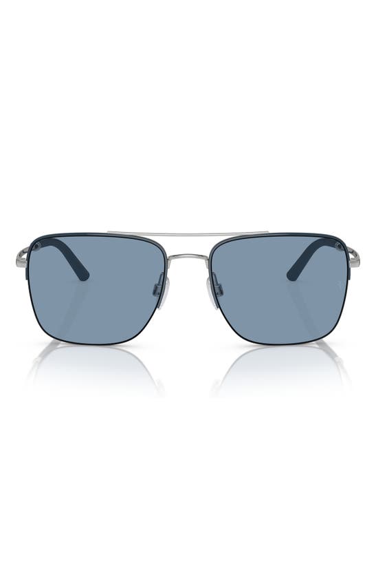 Oliver Peoples Roger Federer 56mm Semirimless Pilot Sunglasses In Blue Silver