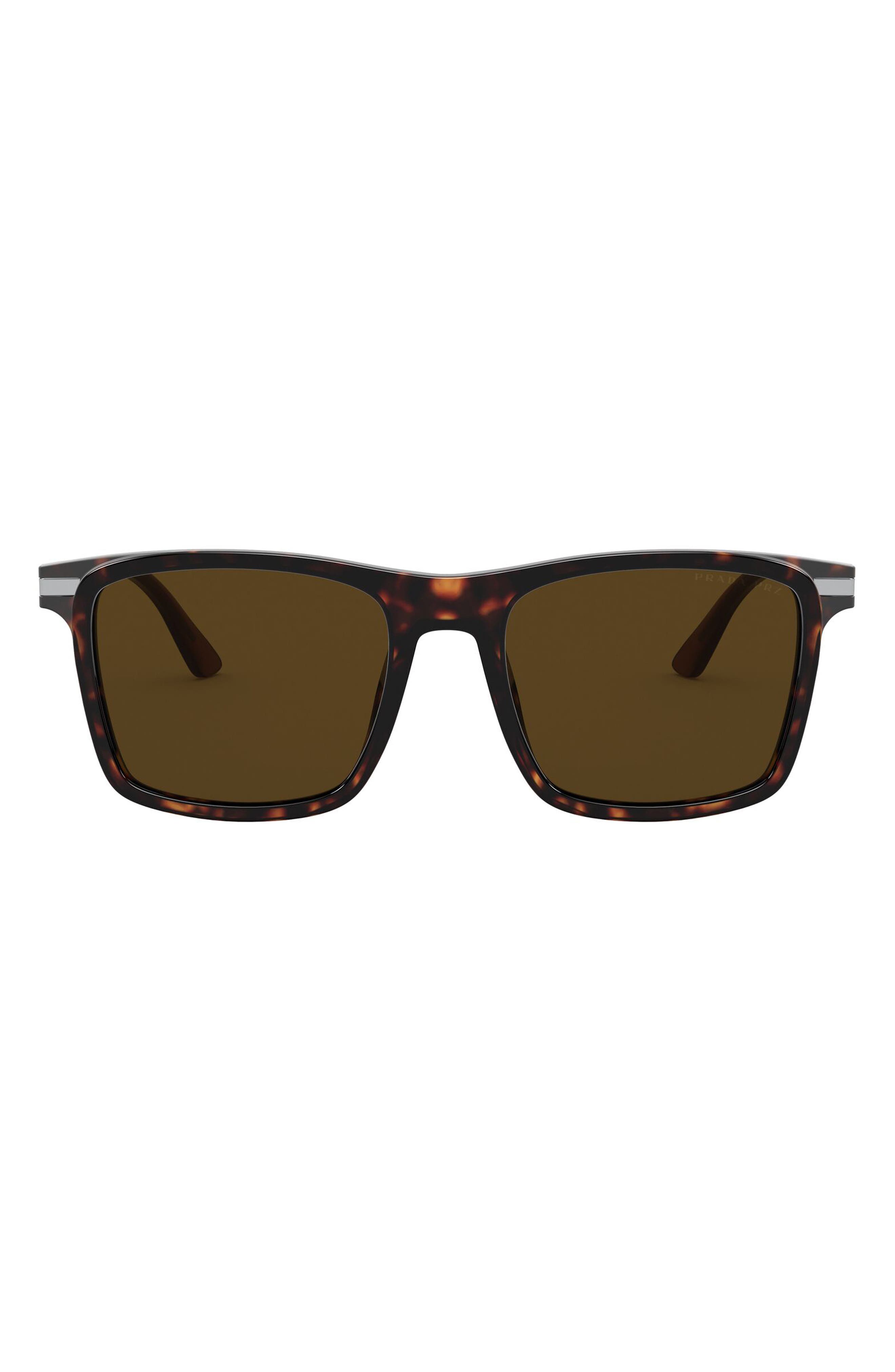 Prada 54mm Polarized Rectangular Sunglasses in Havana/Polarized Brown at Nordstrom