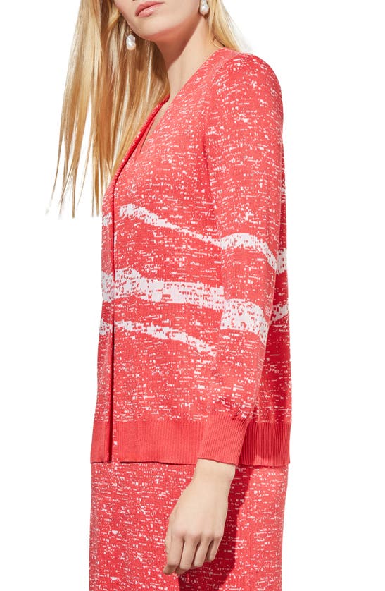 Shop Ming Wang Abstract Stripe Knit Jacket In Flamenco/white