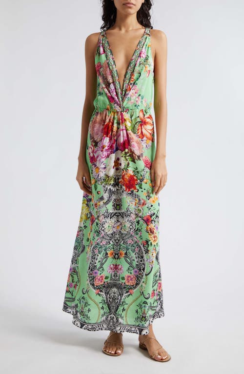 Camilla Floral Twist Front Silk Dress Porcelain Dream at Nordstrom,