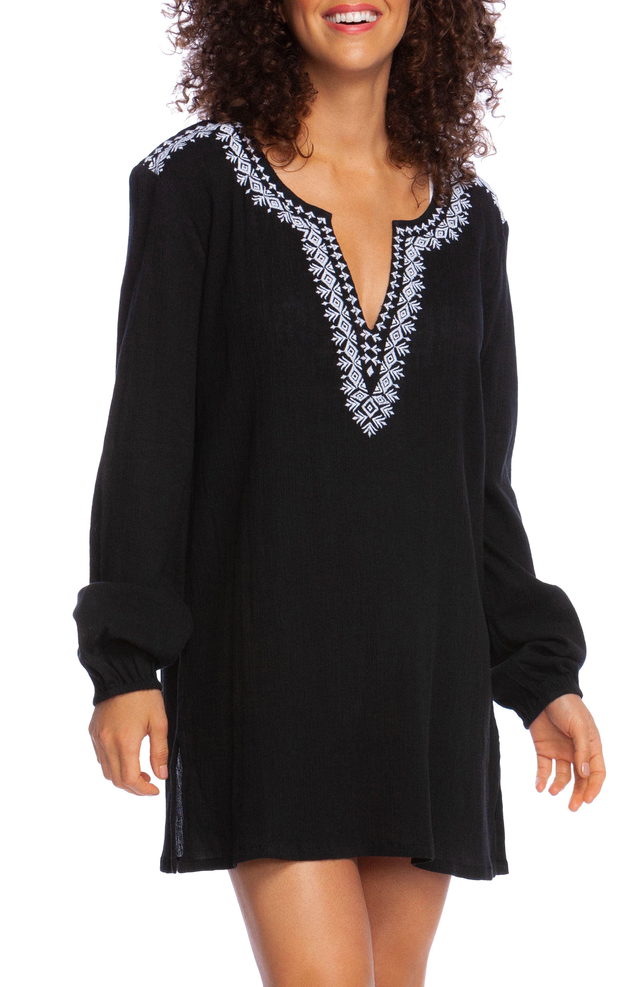 La Blanca Embroidered Cover-Up Tunic, Black