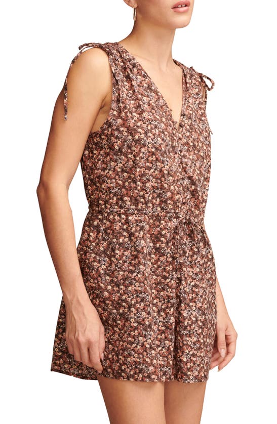 Shop Lucky Brand Floral Print Cinched Sleeveless Cotton Romper In Peach Whip Multi