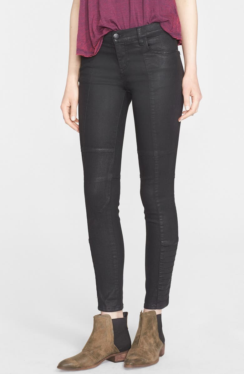 Free People 'Jillian' Coated Low Rise Jeans (Black) | Nordstrom