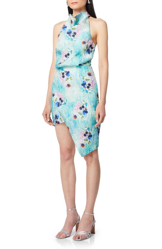 Shop Elliatt Vixen Floral Jacquard Asymmetric Minidress In Blue Multi